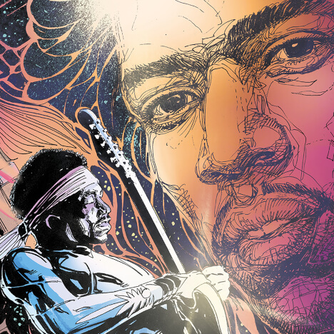 Jimi Hendrix goes from guitar hero to sci-fi hero in the graphic novel Purple Haze